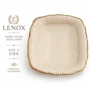 Lenox Ivory Gold Trim Floral Embossed Serving Dish Candy Nut Bowl USA Vintage